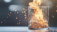 Dramatic fire flames bursting from whiskey glass with sparks and bokeh effects against dark background, luxury spirits and cocktail photography.