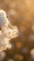Milkweed seed pod releasing fluffy white seeds with silky fibers in warm golden sunlight creating natural dispersal moment for botanical and nature concepts.
