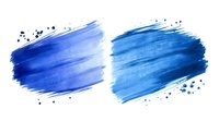 Expressive blue watercolor brush strokes with splatter texture on white background, isolated artistic design elements for creative projects and branding.
