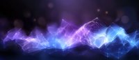 Abstract glowing wave with purple and blue neon light effect on dark background, digital network visualization for technology and science designs.
