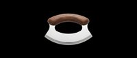 Stainless steel mezzaluna chopper with wooden handle, isolated on transparent background. Great for kitchen clipart, t-shirt design, print on demand, stickers, and sublimation.