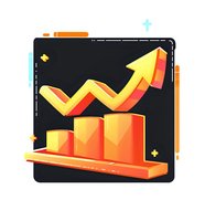 Colorful 3D bar chart with upward trending arrow on dark background, representing business growth, financial success, and data analytics.