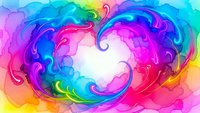Vibrant rainbow heart shape with flowing swirls and gradients in pink, blue, purple, yellow colors on light background for love designs.