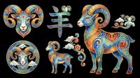 Ornate decorative ram and goat illustrations with intricate patterns, isolated on transparent background. Ready for t-shirt design, clipart, stickers, sublimation, and print-on-demand projects.
