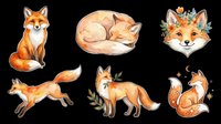 Cute fox character collection isolated on transparent background, ready for t-shirt design, clipart, stickers, print-on-demand products and sublimation projects.
