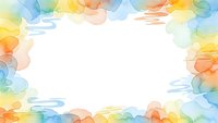 Colorful watercolor frame border with soft rainbow hues and flowing organic shapes on white background for creative design projects and presentations.
