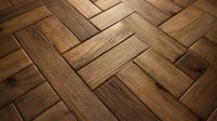 Rustic oak parquet flooring in herringbone pattern showcases rich brown tones and natural wood grain texture, creating classic elegance in interior design.