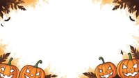 Halloween pumpkin border frame with jack-o-lanterns, autumn leaves and bats on white background for seasonal design and decorations.