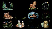 Watercolor outdoor adventure clipart set with camping, hiking, and nature elements, isolated on transparent background, ready for t-shirts, stickers, and print on demand.