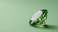 Sparkling green emerald cut diamond gemstone on mint background with soft shadow and reflection, luxury jewelry concept for design projects.