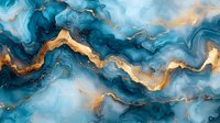 Luxurious blue and gold marble effect with flowing waves and organic patterns creates elegant abstract background for luxury design projects and decor.