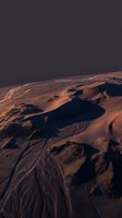 Dramatic alien planet surface with red rocky terrain and deep canyons under dark sky for science fiction and space exploration concepts.