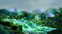 Crystal clear water splashing over smooth green stones with dynamic droplets and natural flow creating refreshing aquatic scene for wellness and nature concepts.