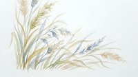 Watercolor illustration of dried wheat and barley stalks with golden and blue-gray tones, suitable for agricultural, harvest, and botanical design projects.