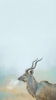 Majestic kudu antelope with spiral horns in soft pastel landscape for wildlife and nature designs.