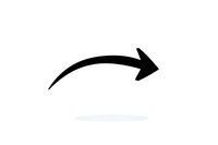 Black curved arrow pointing right on white background isolated for graphic design and presentation use.