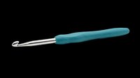 Teal crochet hook with ergonomic handle isolated on transparent background, ready for clipart, sublimation, print-on-demand designs, t-shirt graphics, and craft projects.