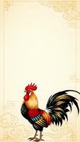 Colorful rooster with ornate golden border frame on cream background for Chinese New Year celebrations and traditional Asian festival designs.