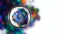 Colorful spiral vortex seen through magnifying glass lens with rainbow bokeh background creating abstract optical illusion effect for creative design projects.