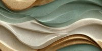 Abstract wavy textured background with soft green, beige, and gold tones creating a serene layered landscape effect for modern interior design.