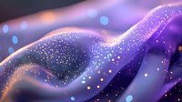 Abstract purple wave with glowing particles and bokeh lights creating dynamic flowing motion for digital art backgrounds and modern design projects.