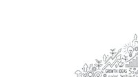 Business growth concept with upward arrow, gears, lightbulb, charts and financial icons on white background for presentations and marketing materials.