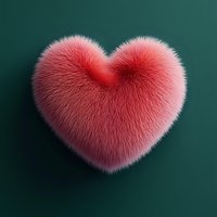Fluffy pink heart with soft fur texture on dark green background for Valentine's Day romance and love concept designs.