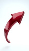 Glossy burgundy curved arrow pointing upward on white background, isolated and ready for design use on websites, presentations, marketing materials, and business graphics.