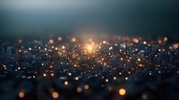 Glowing golden bokeh lights scattered across dark textured surface creating magical atmosphere with blurred depth of field and sparkle effect.