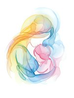 Abstract watercolor flowing shapes in rainbow gradient colors on white background for creative design projects and artistic compositions.