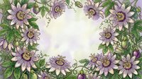 Passion flower frame with purple blooms and green foliage on cream background, isolated for greeting cards, invitations, and botanical design projects.
