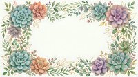 Watercolor succulent frame with delicate leaves and botanical elements on white background, isolated design for wedding invitations and greeting cards.