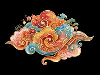 Ornamental cloud design with swirling patterns in red, gold, orange, and blue tones, isolated on transparent background. Ready for t-shirt design, clipart, stickers, sublimation, and print-on-demand projects.