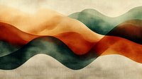 Abstract wavy lines in earth tones create flowing organic shapes against neutral background, combining warm orange and deep green hues in smooth gradient transitions.