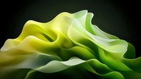 Flowing abstract waves in yellow and green gradient colors create dynamic curves and soft folds against dark background, suggesting natural organic movement.