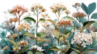 Watercolor botanical illustration featuring delicate wildflowers and lush foliage in soft pastel tones, perfect for nature-inspired designs and decor.