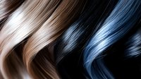 Luxurious hair strands showcase vibrant color palette from warm browns to cool blues. Professional salon coloring technique display for beauty treatments.