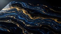Luxurious fluid art with swirling navy blue and gold marble patterns creating an elegant abstract background suitable for design, wallpaper, and premium branding projects.