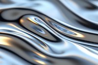 Smooth metallic waves with golden light reflections create dynamic flowing curves and ripples on polished chrome surface, abstract luxury background pattern.