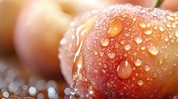 Fresh ripe cherries with water drops and morning dew on red fruit surface, macro photography with soft bokeh background and natural lighting.