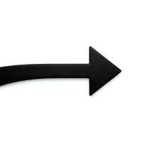Black curved arrow pointing right isolated on white background for graphic design projects and presentations.