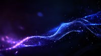 Glowing blue and purple wave of light particles flowing through dark space with sparkling effects and dynamic motion trails. Perfect for technology backgrounds.