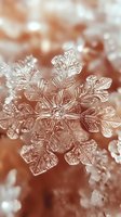 Delicate crystalline snowflake with intricate geometric patterns captured in macro photography against soft pink background, revealing nature's microscopic winter artistry.