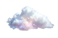 Dreamy white cloud with sparkling stars and soft purple galaxy colors on transparent background, ready for design projects and creative layouts.