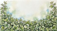 Ivy vines with star-shaped leaves border a soft watercolor sky in muted greens and blues, creating an isolated design element suitable for backgrounds, invitations, and decorative projects.