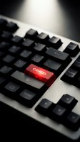 Close-up of computer keyboard with prominent red cancel key highlighted among black keys for business and technology concepts.