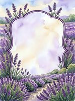 Watercolor lavender field frame with purple flowers and decorative border for wedding invitations, greeting cards and romantic design projects.