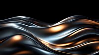 Elegant flowing metallic waves with silver chrome and copper bronze colors create dynamic abstract background pattern on black. Luxury design element.