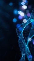Abstract blue digital wave with glowing particles and bokeh lights on dark background for technology presentations and futuristic design projects.