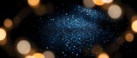 Abstract blue glittery lips with golden bokeh lights on dark background for beauty and cosmetics advertising campaigns.